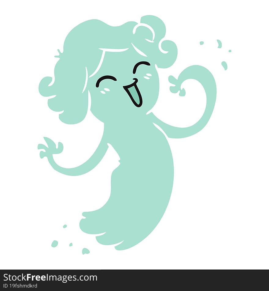 cartoon doodle of a happy pink ghost