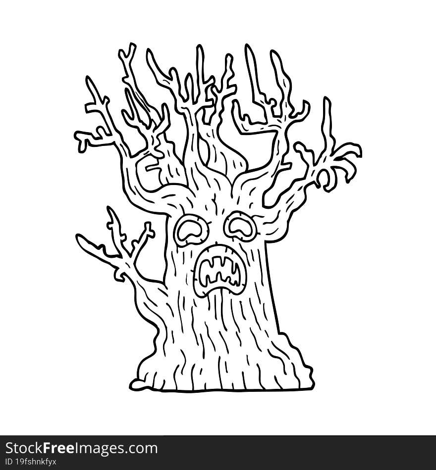 line drawing cartoon spooky tree