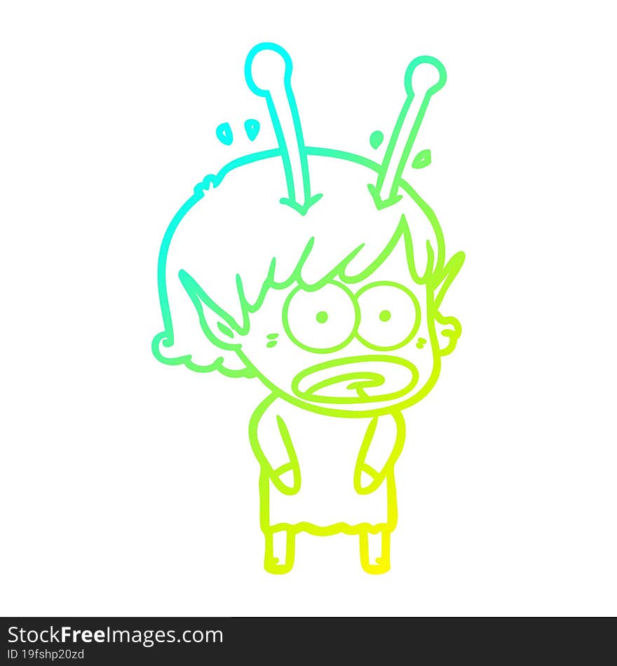 cold gradient line drawing cartoon shocked alien girl