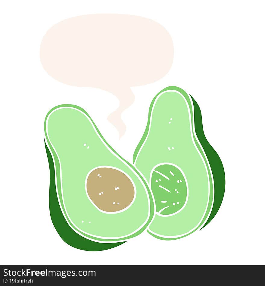 Cartoon Avocado And Speech Bubble In Retro Style