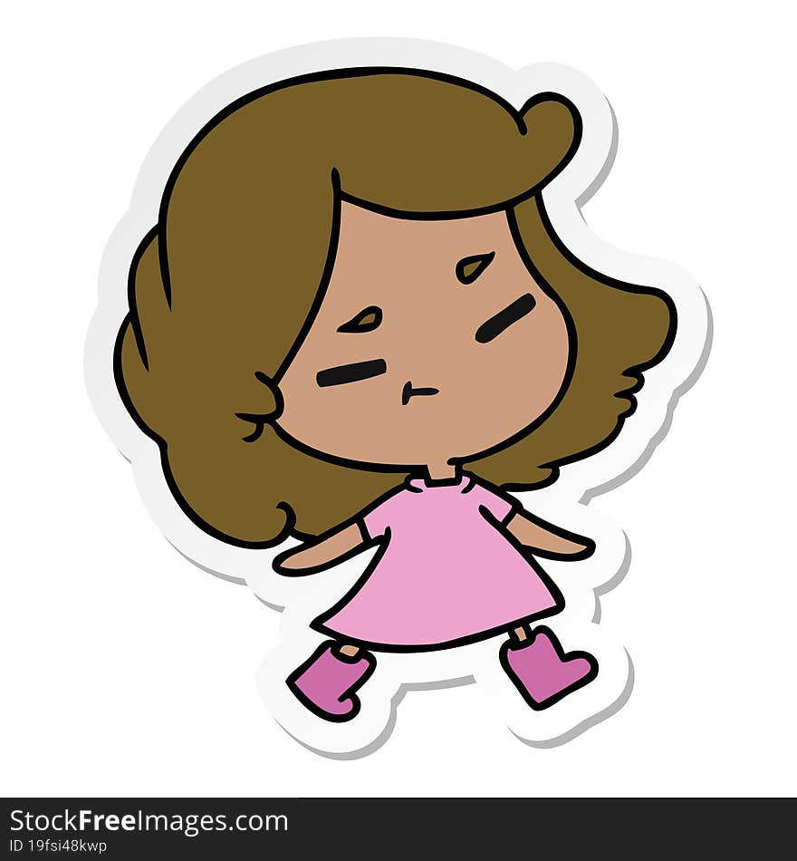 sticker cartoon of a cute kawaii girl