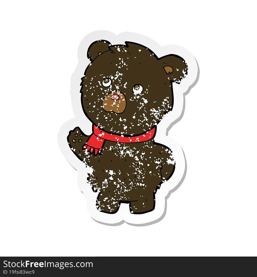 retro distressed sticker of a cartoon cute black bear