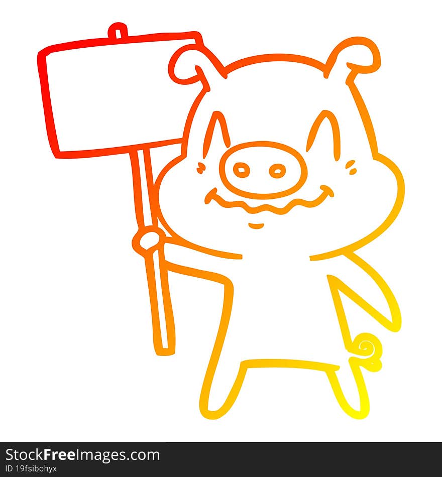 warm gradient line drawing of a nervous cartoon pig