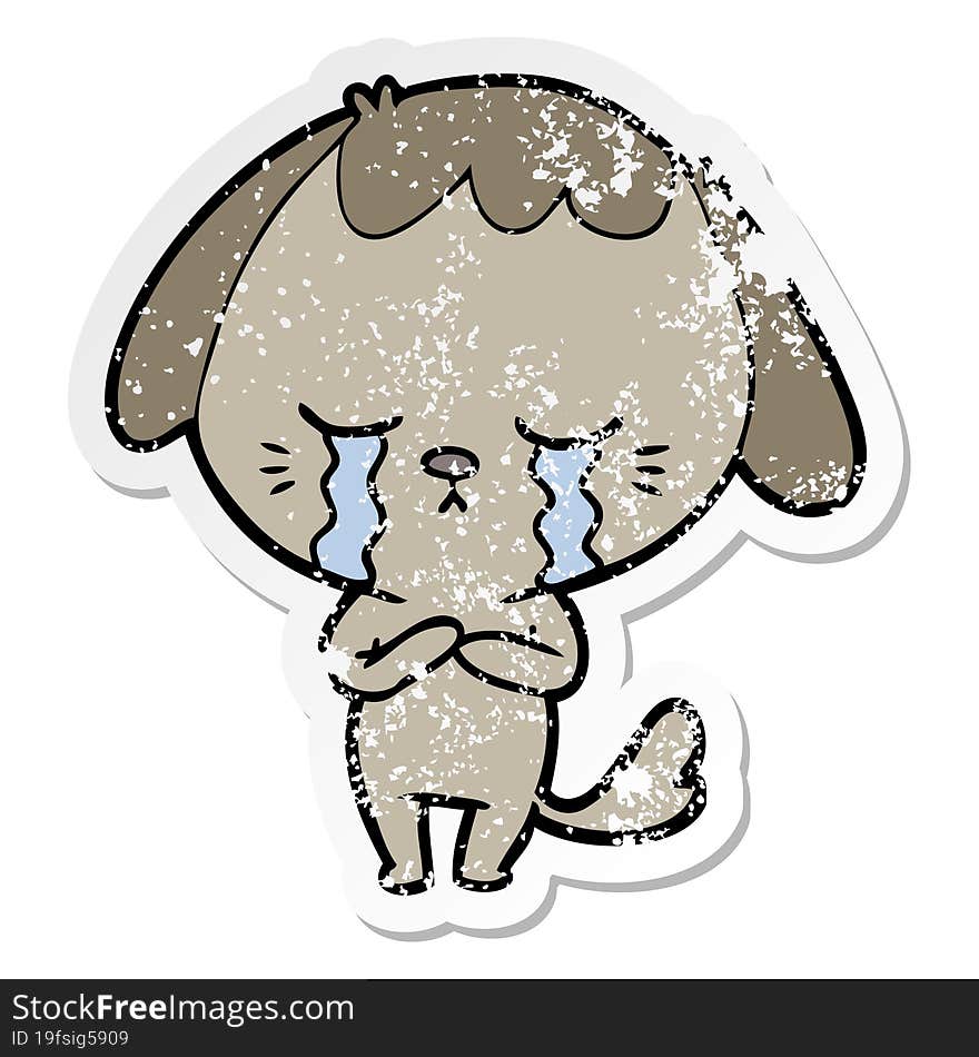 distressed sticker of a cartoon crying dog