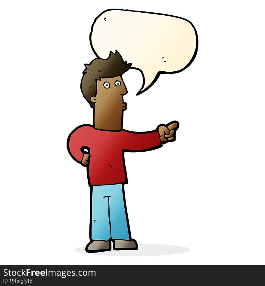 Cartoon Curious Man Pointing With Speech Bubble