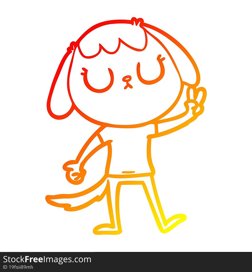 warm gradient line drawing of a cute cartoon dog