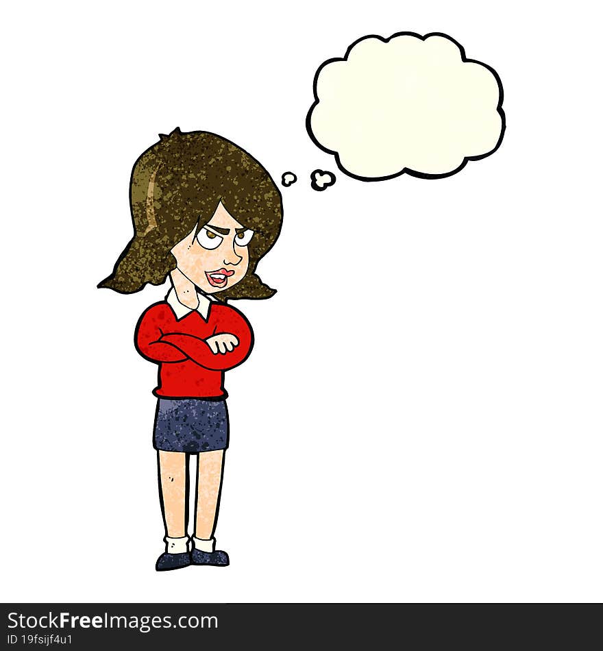 cartoon angry woman with thought bubble