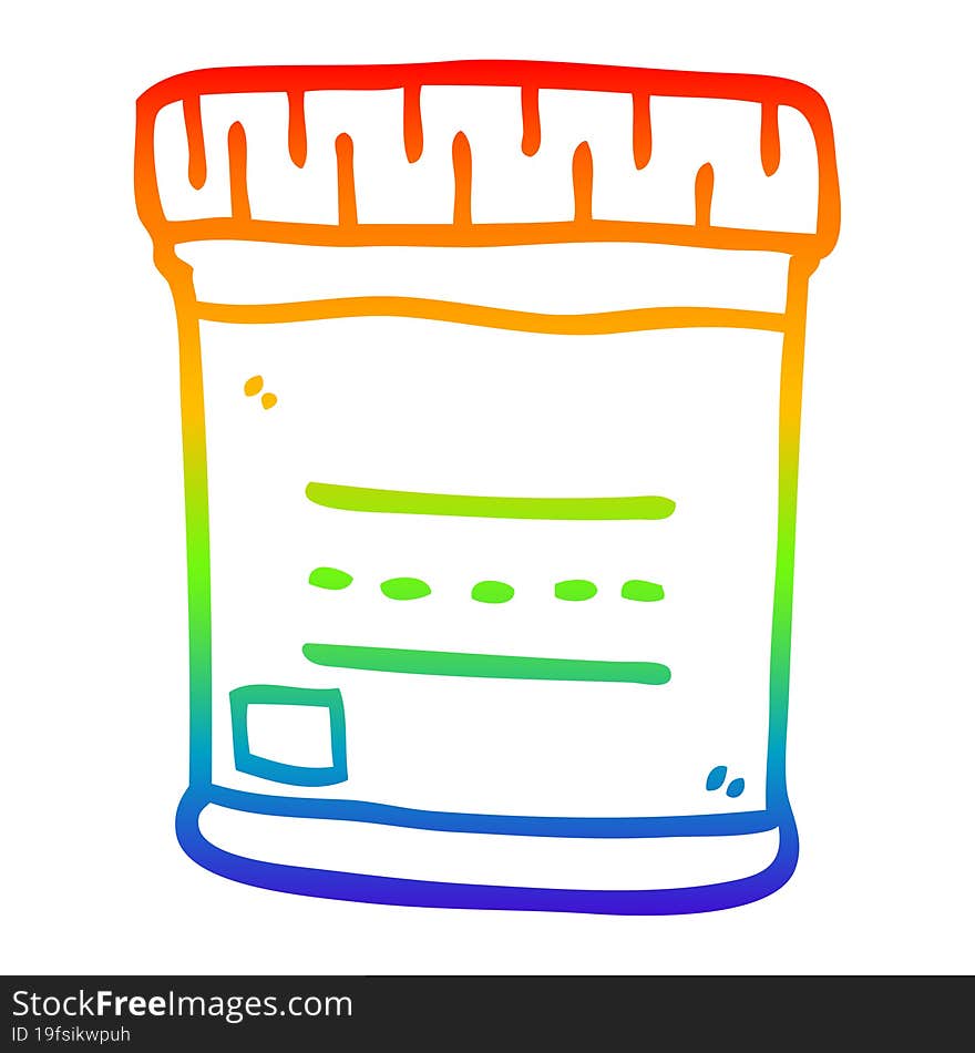 rainbow gradient line drawing of a cartoon medical sample jar