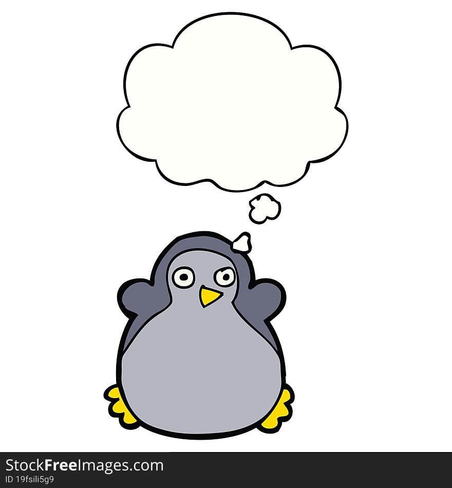 cartoon penguin with thought bubble. cartoon penguin with thought bubble