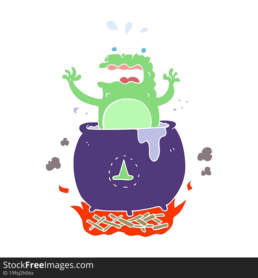 flat color illustration of a cartoon funny halloween toad