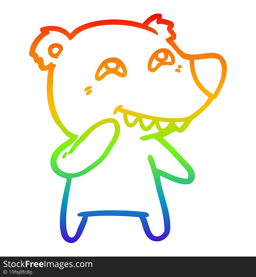 rainbow gradient line drawing cartoon polar bear showing teeth