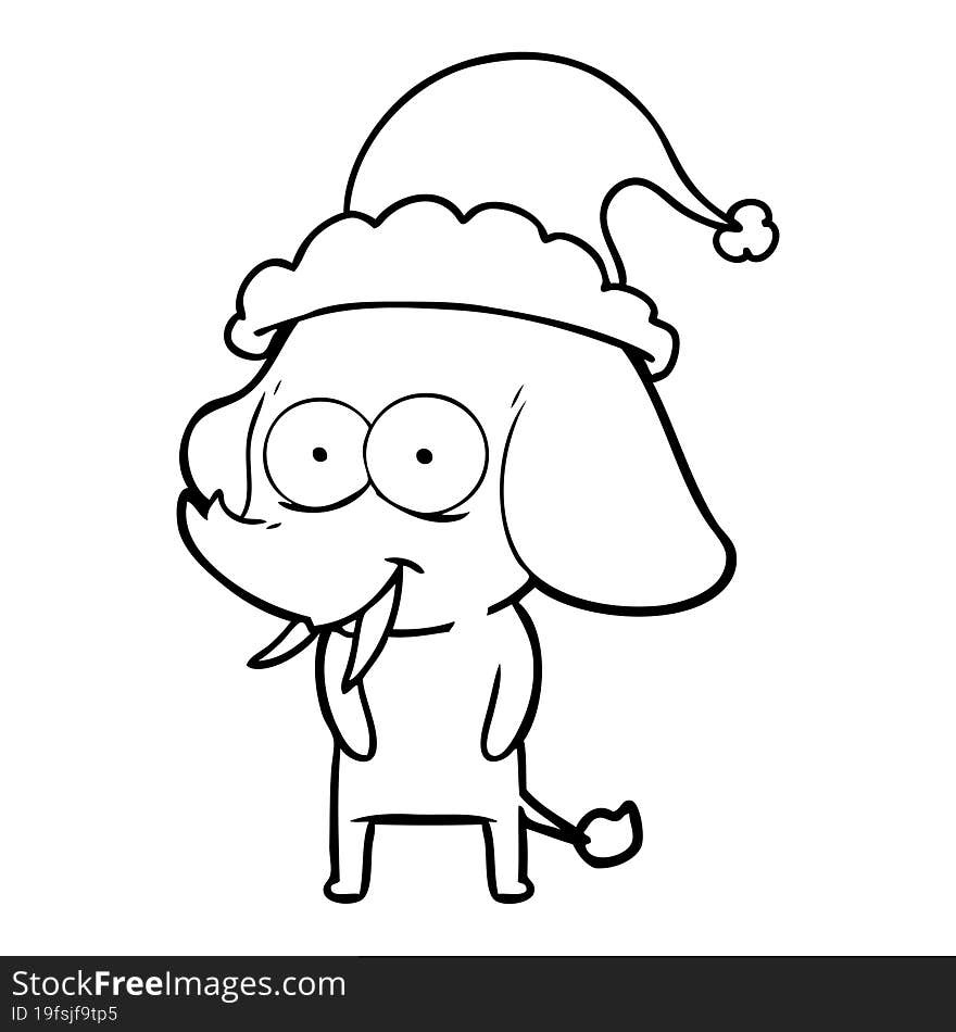 Happy Line Drawing Of A Elephant Wearing Santa Hat