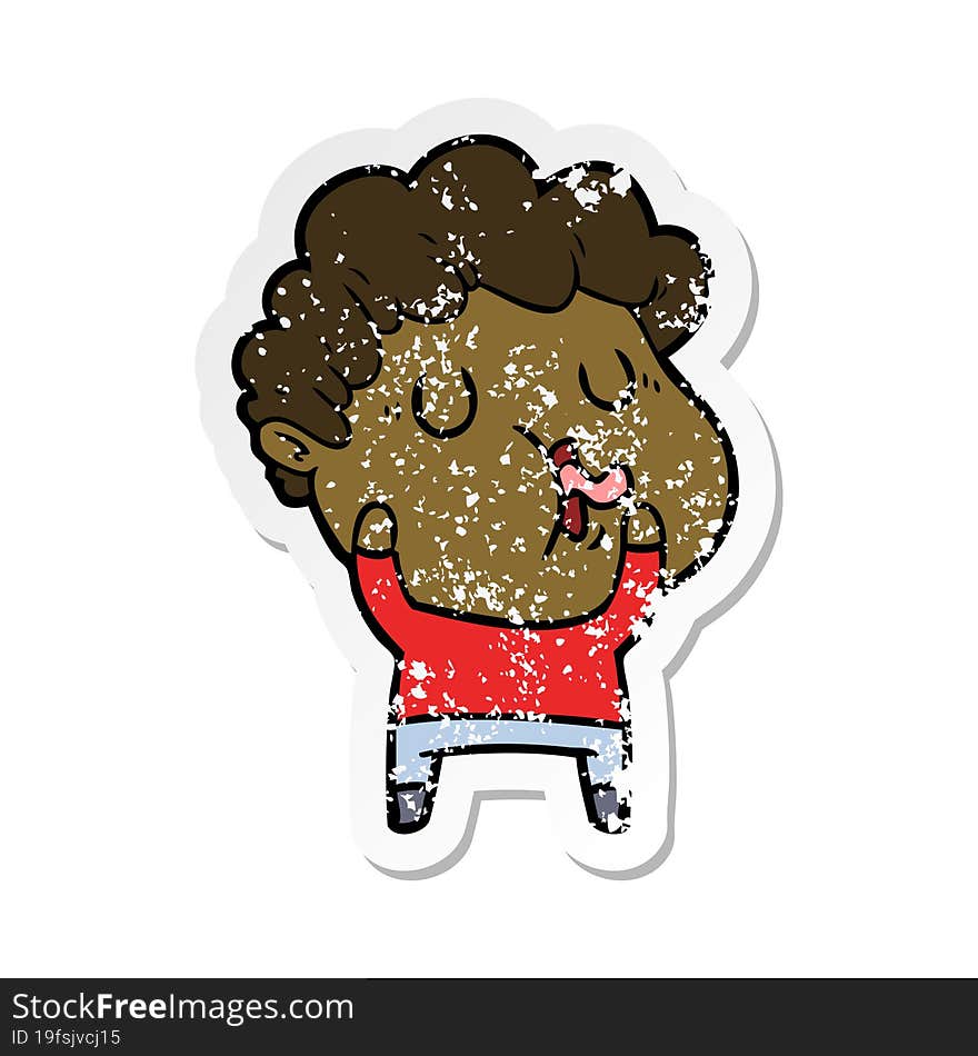 Distressed Sticker Of A Cartoon Man Pulling Face