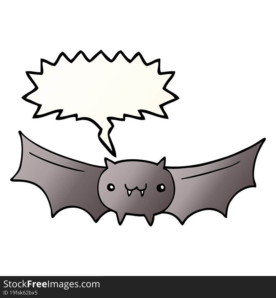 cartoon vampire bat and speech bubble in smooth gradient style