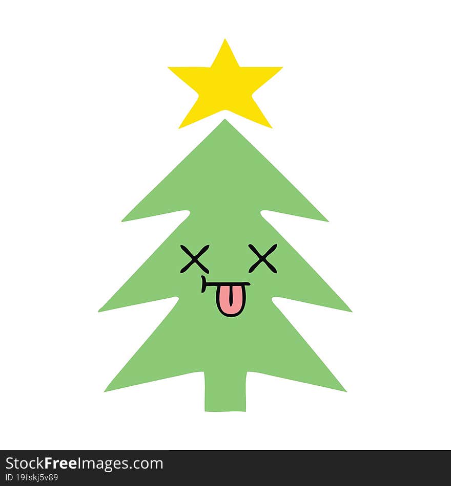 flat color retro cartoon of a christmas tree