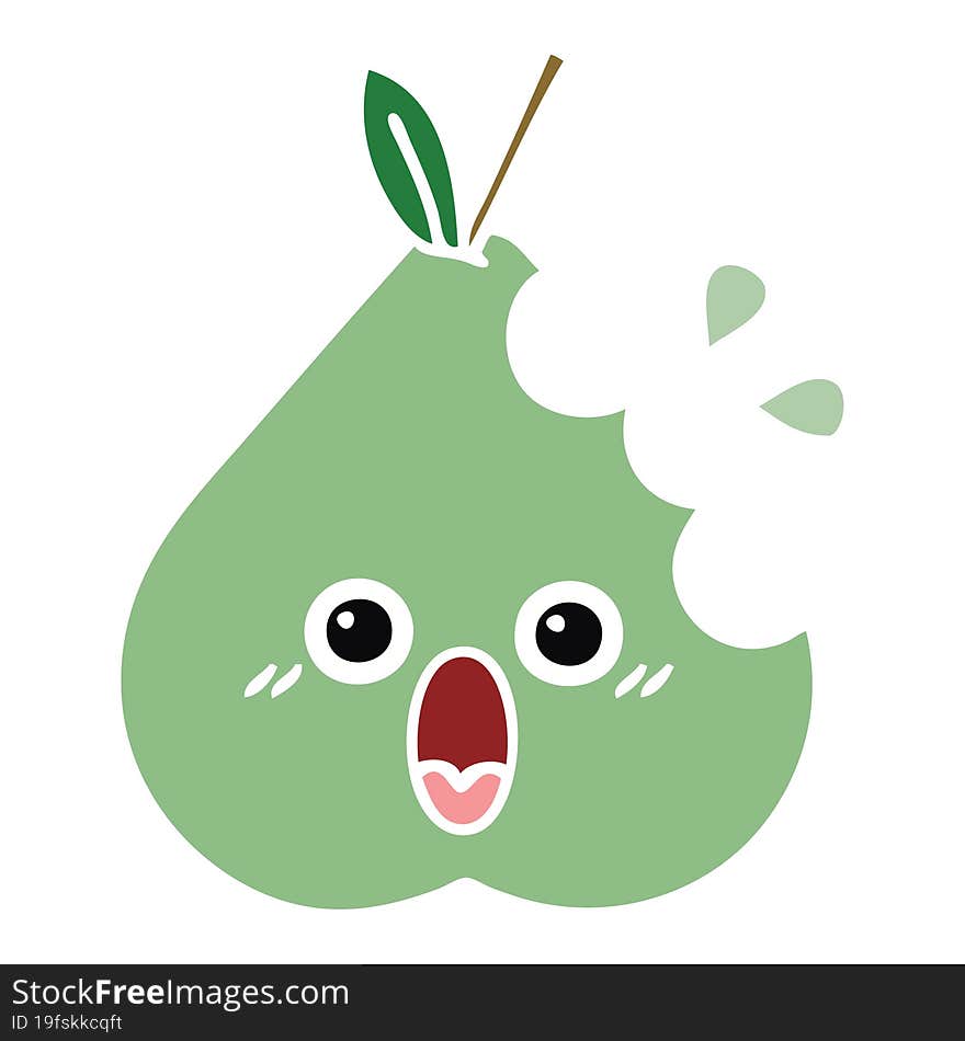 flat color retro cartoon of a green pear