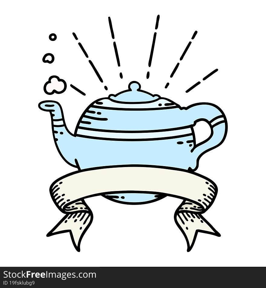 banner with tattoo style steaming teapot