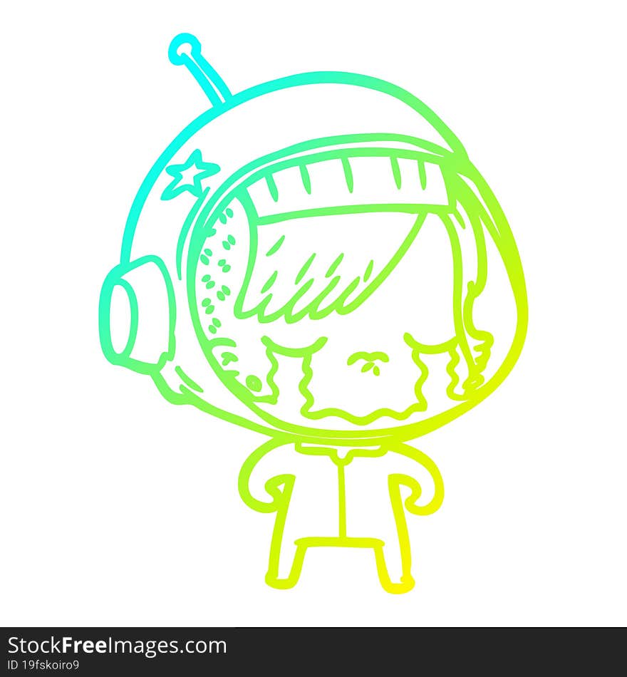 Cold Gradient Line Drawing Cartoon Crying Astronaut Girl