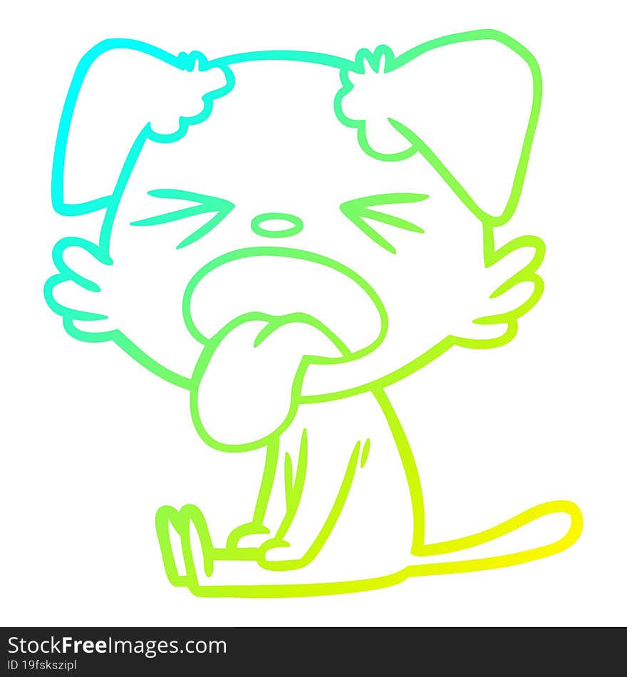 cold gradient line drawing of a cartoon sitting dog