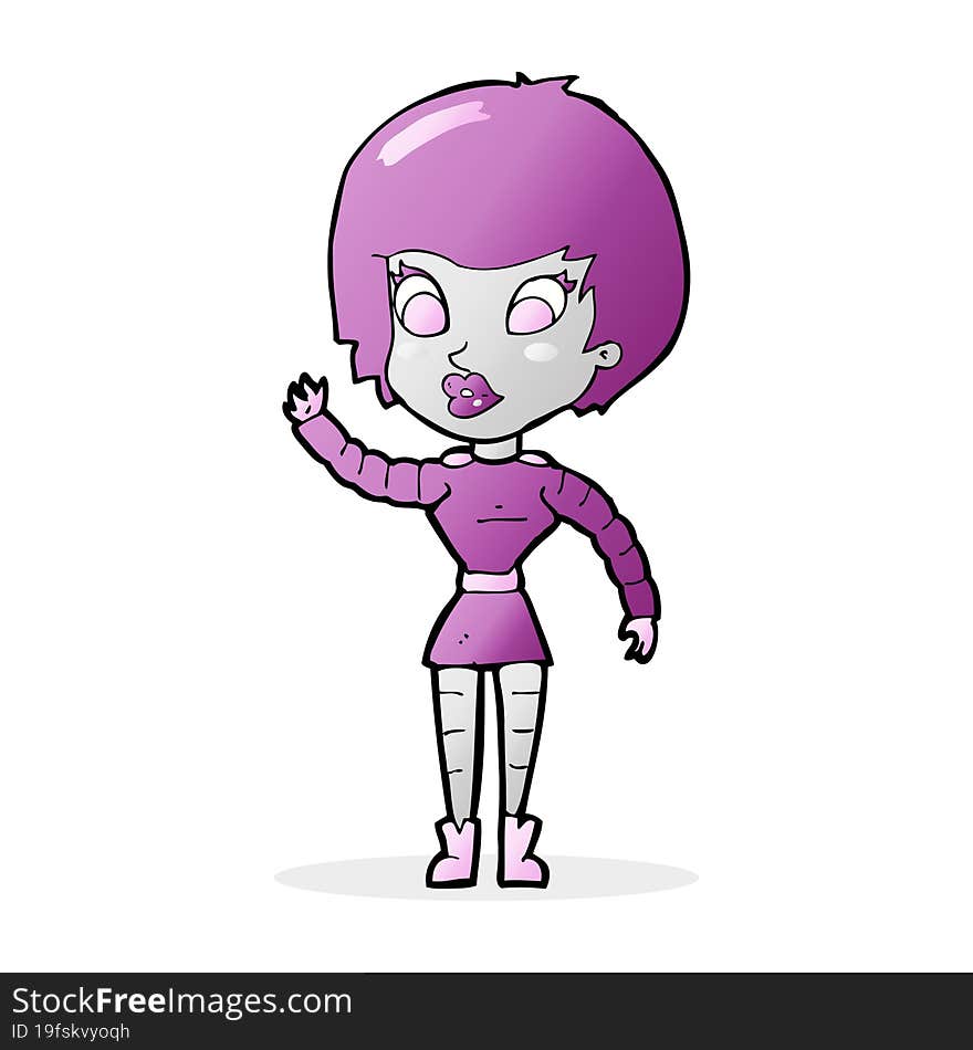 Cartoon Robot Woman Waving