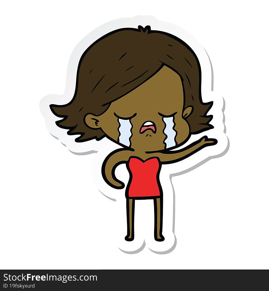 Sticker Of A Cartoon Girl Crying