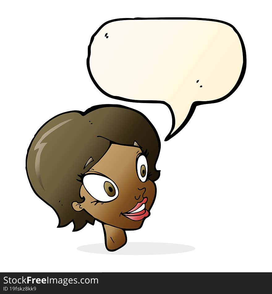 cartoon pretty female face with speech bubble