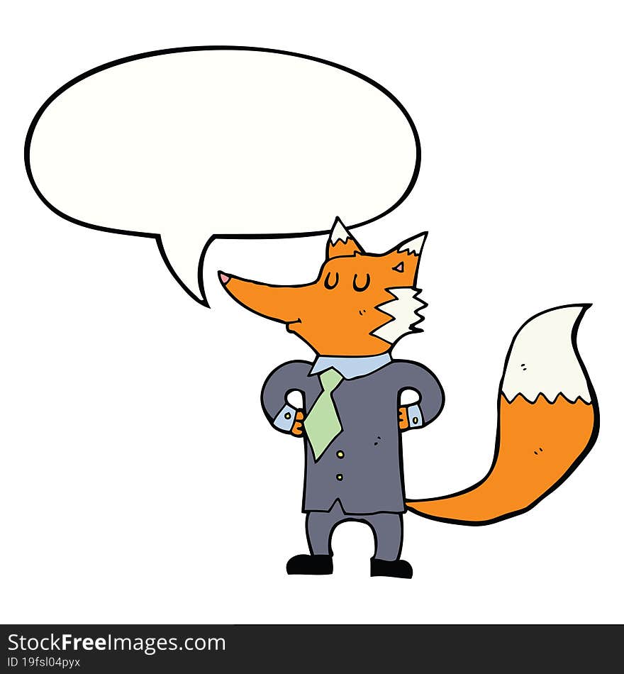 cartoon fox businessman and speech bubble