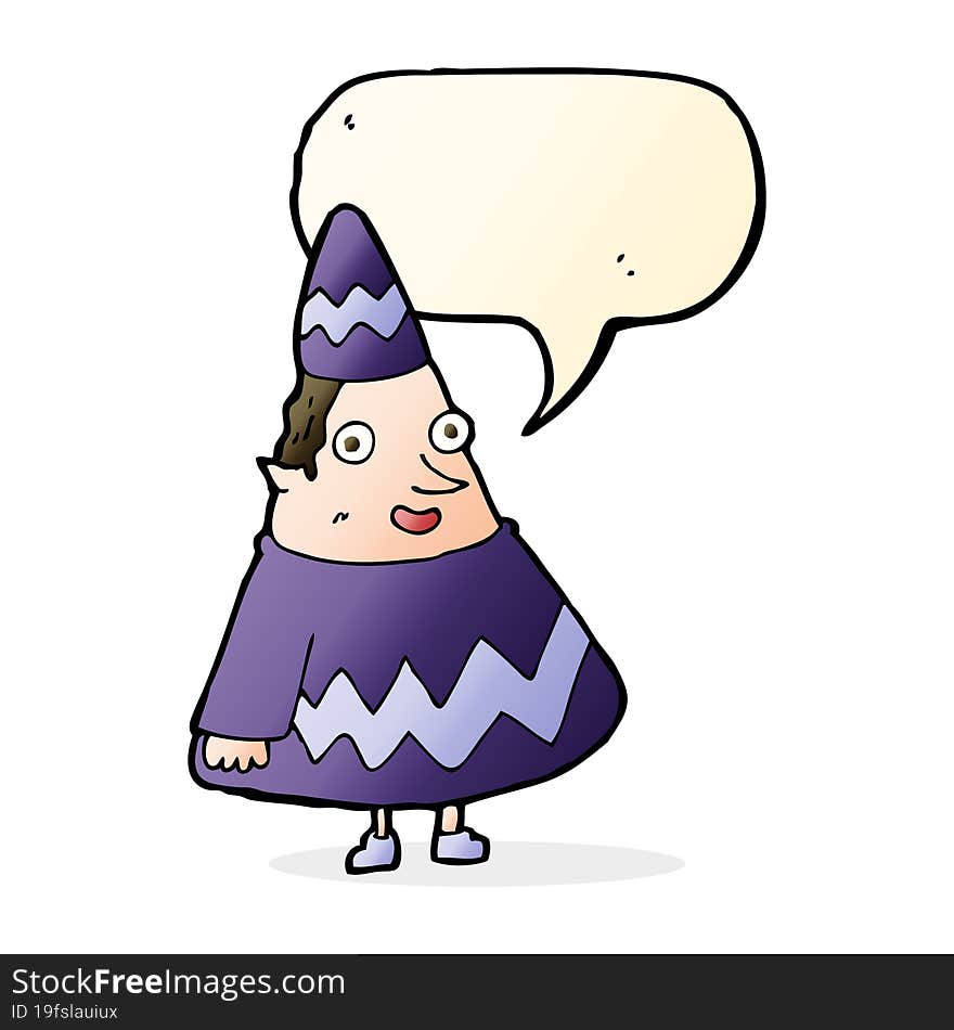 cartoon elf with speech bubble