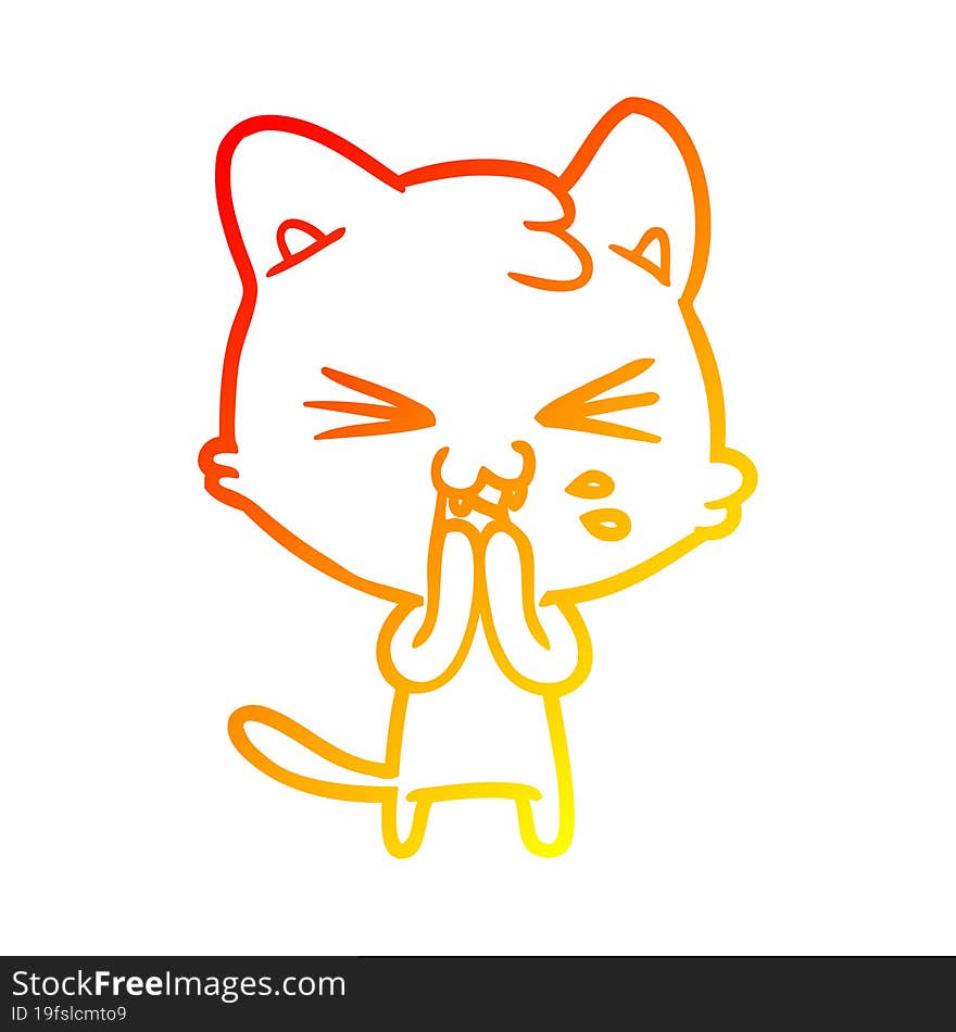 warm gradient line drawing cartoon cat hissing