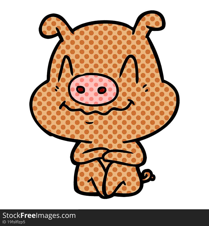 nervous cartoon pig sitting. nervous cartoon pig sitting