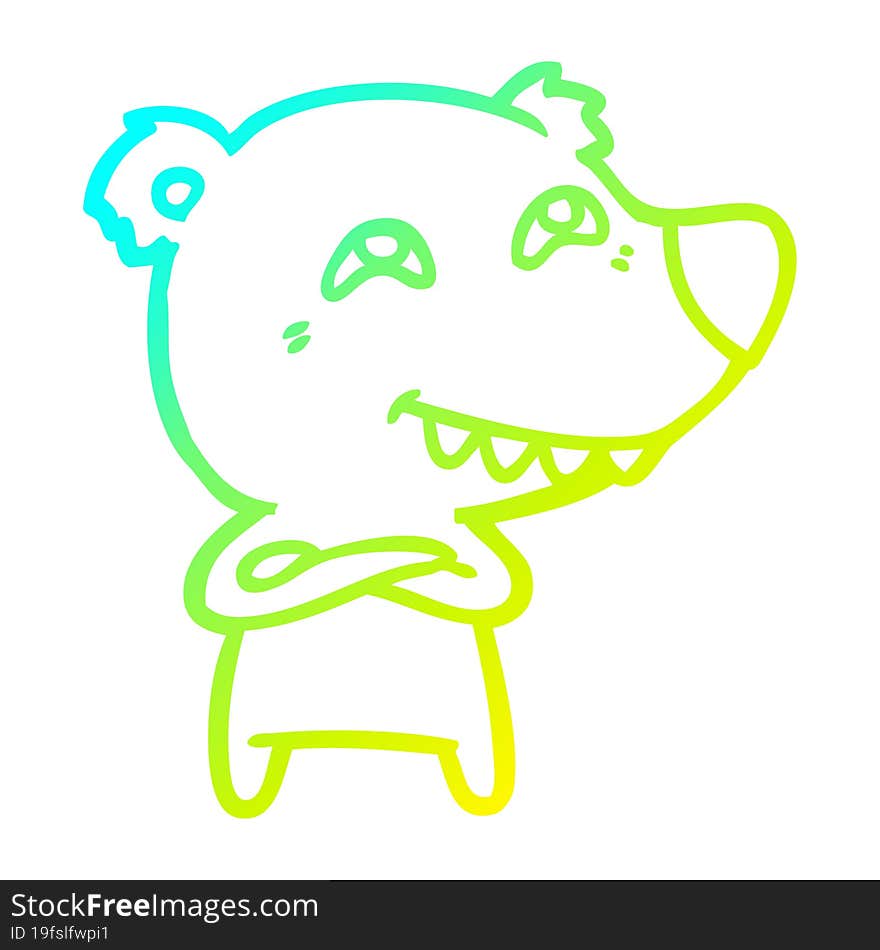 cold gradient line drawing cartoon bear showing teeth