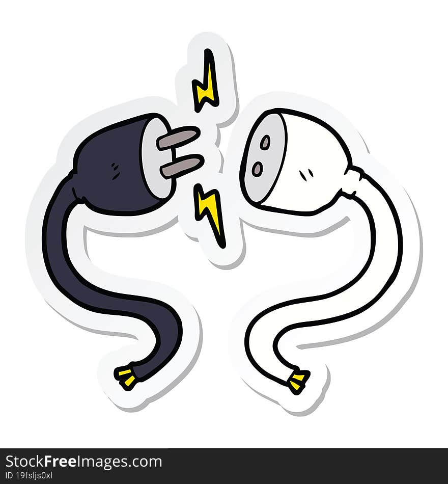 Sticker Of A Cartoon Plug And Socket