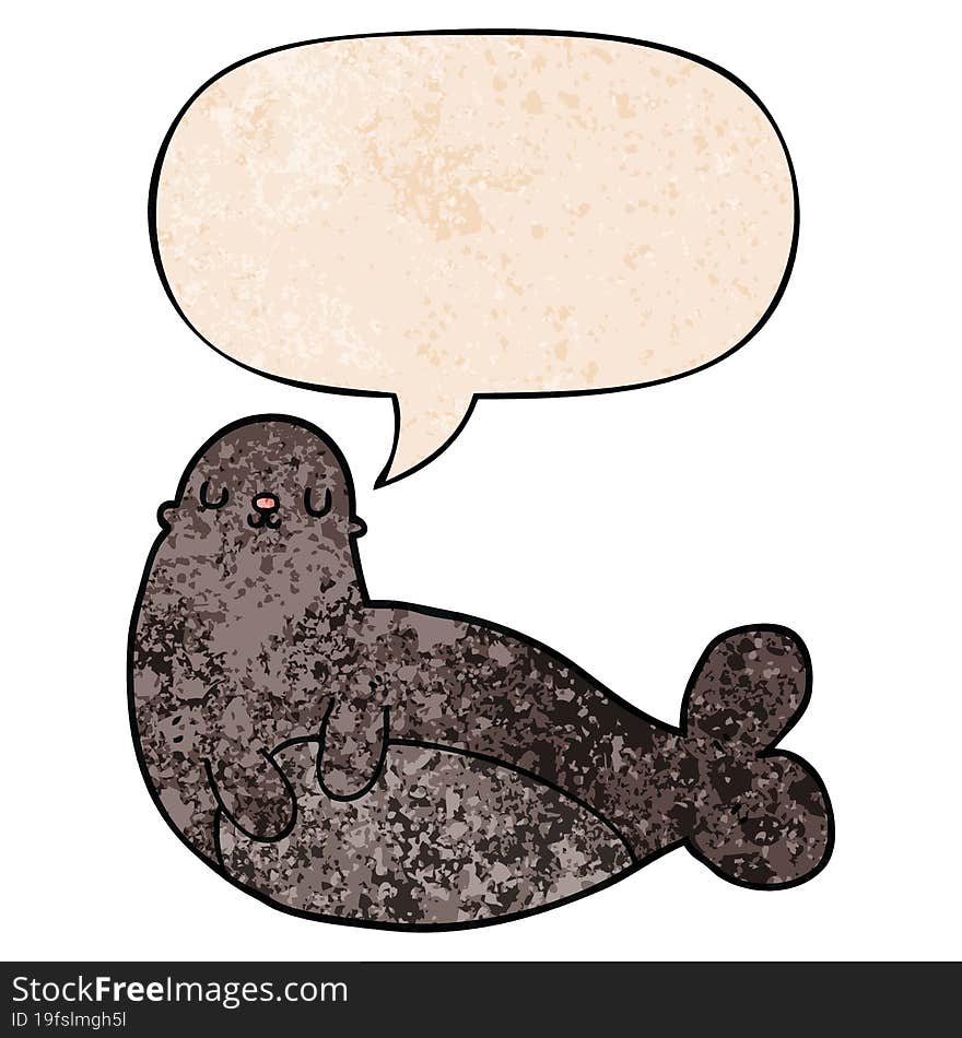 Cartoon Seal And Speech Bubble In Retro Texture Style