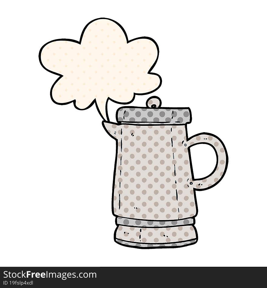 cartoon old metal kettle with speech bubble in comic book style