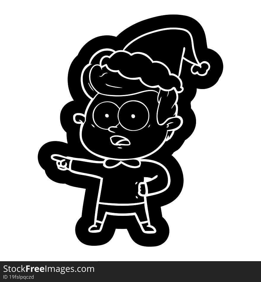 cartoon icon of a staring man wearing santa hat