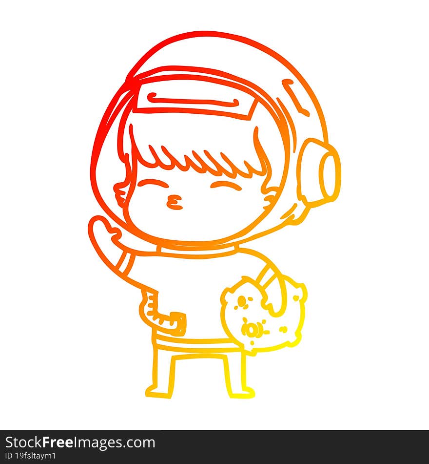 Warm Gradient Line Drawing Cartoon Curious Astronaut Carrying Space Rock