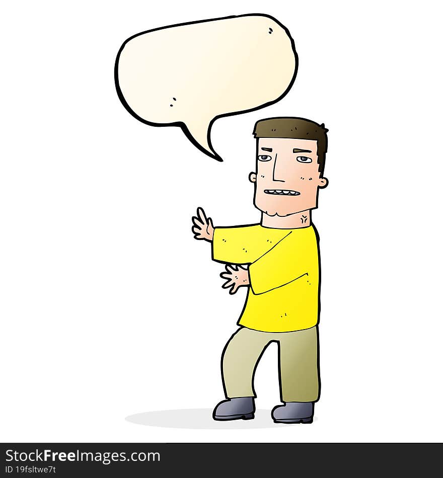 cartoon man gesturing with speech bubble