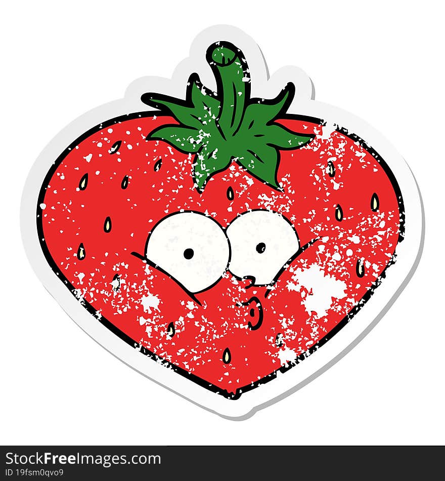 distressed sticker of a cartoon strawberry