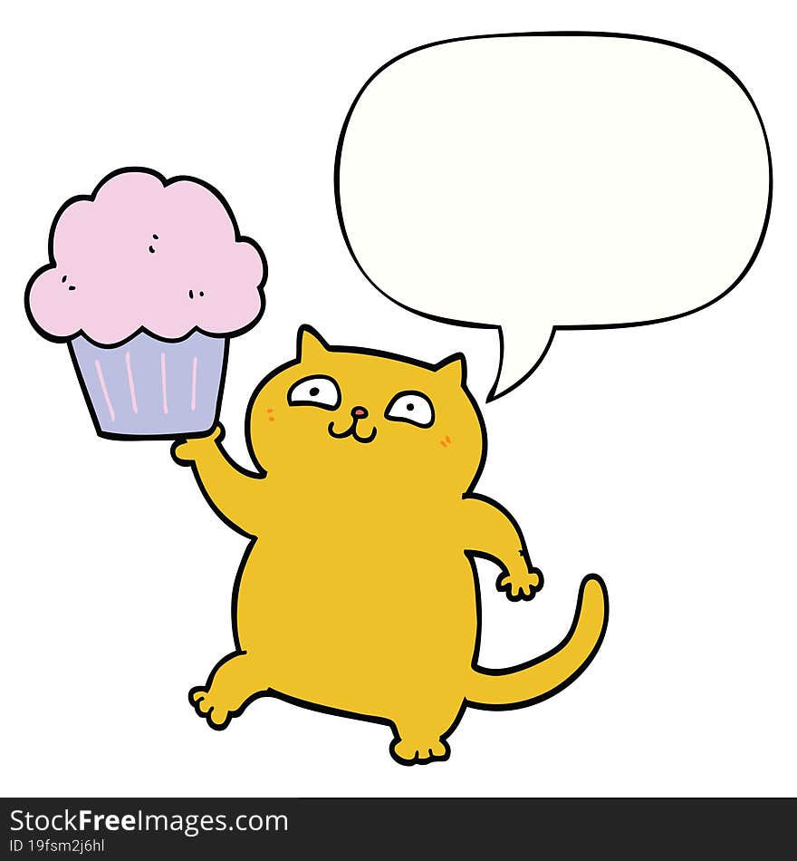 cartoon cat and cupcake and speech bubble