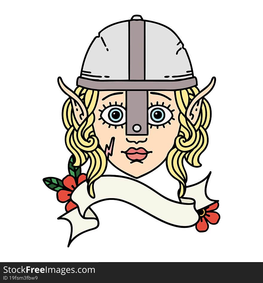 Retro Tattoo Style elf fighter character face. Retro Tattoo Style elf fighter character face