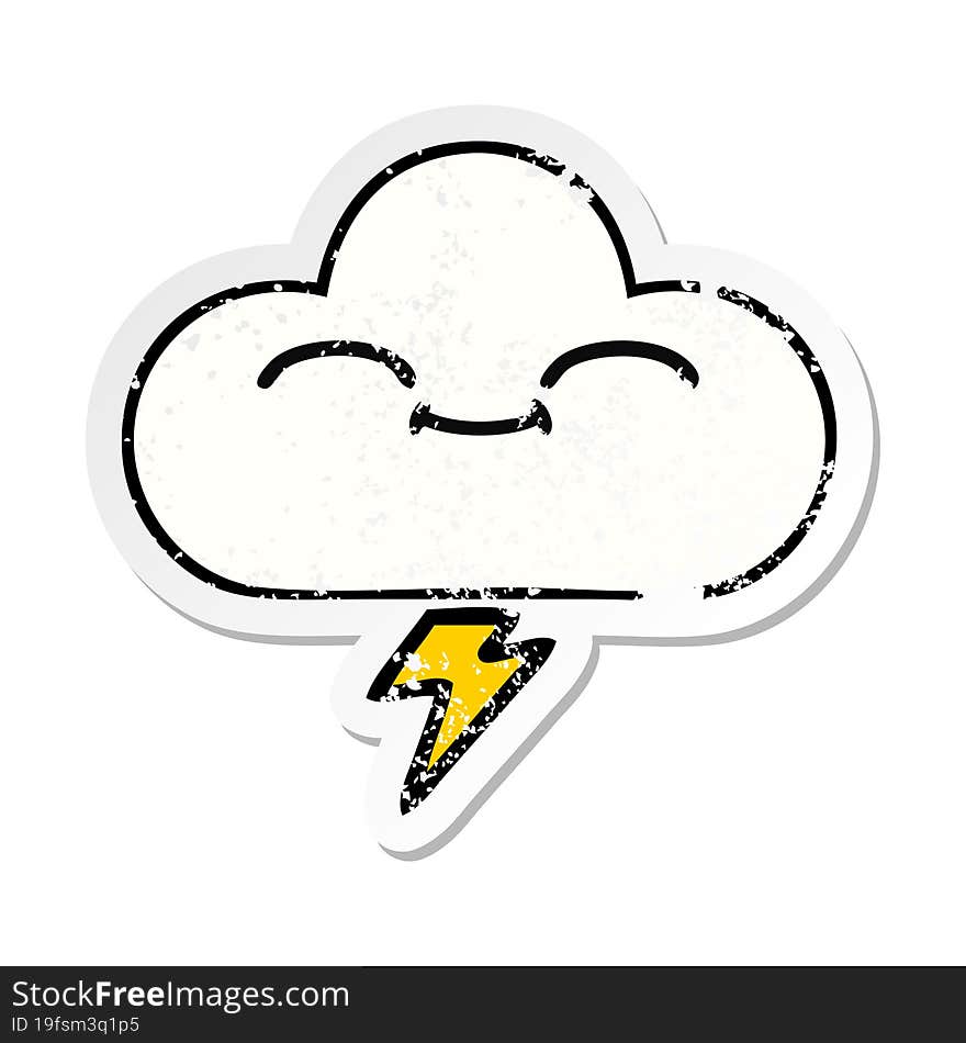 distressed sticker of a cute cartoon thunder cloud