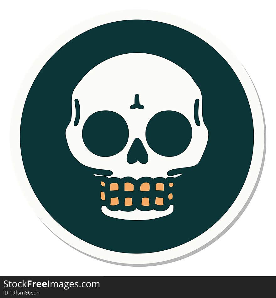 sticker of tattoo in traditional style of a skull. sticker of tattoo in traditional style of a skull