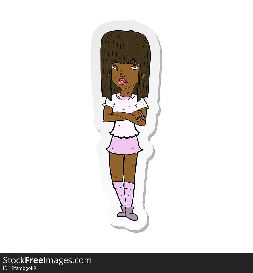 sticker of a cartoon girl with crossed arms