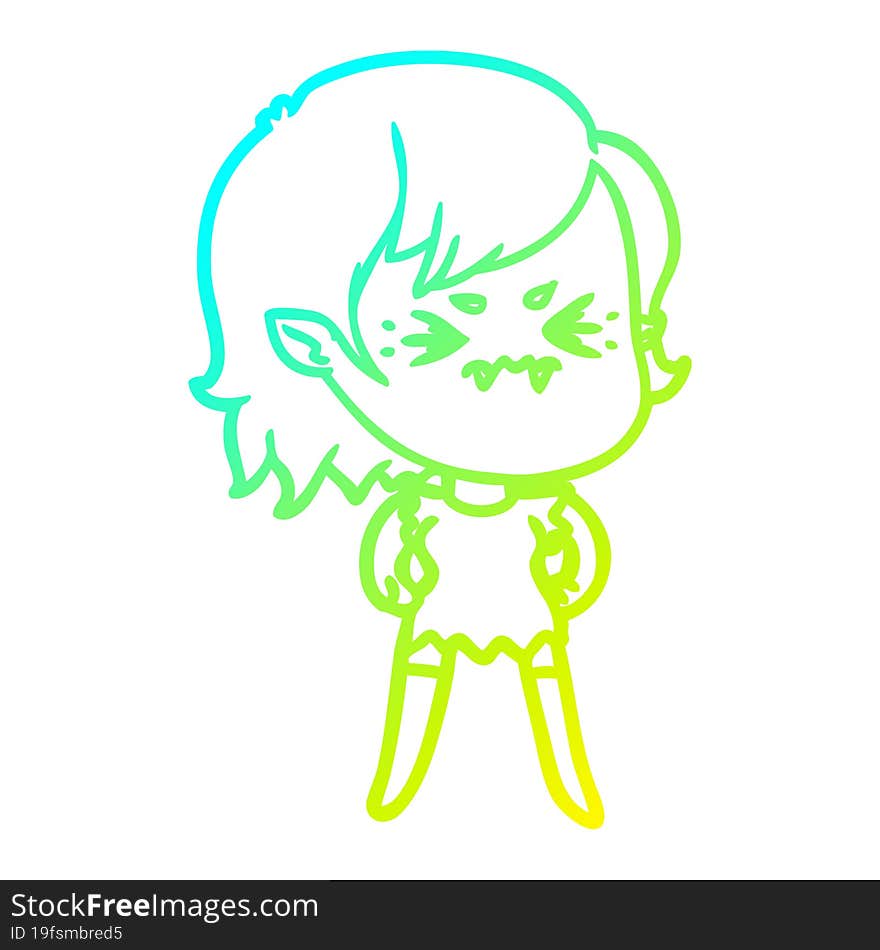 cold gradient line drawing annoyed cartoon vampire girl