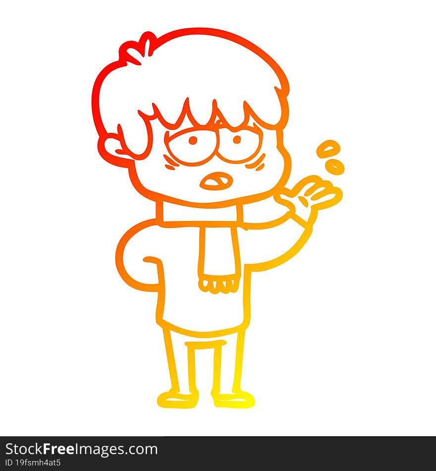 warm gradient line drawing cartoon exhausted boy