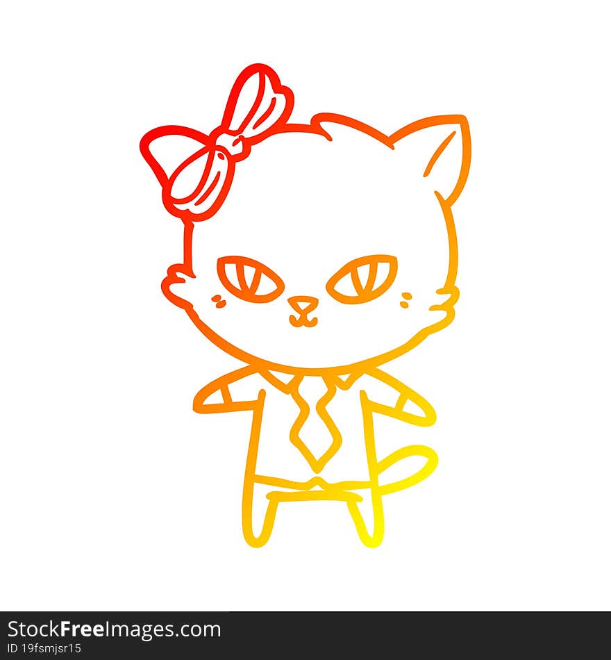 warm gradient line drawing cute cartoon cat boss