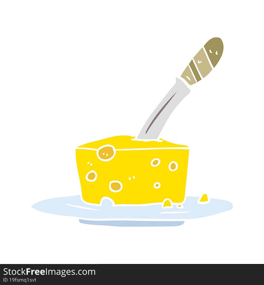 flat color style cartoon knife in block of cheese