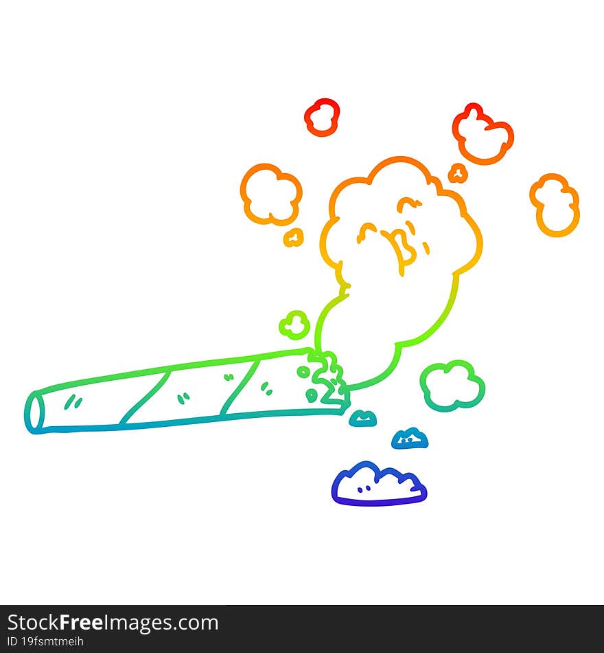 Rainbow Gradient Line Drawing Cartoon Smoking Cigarette