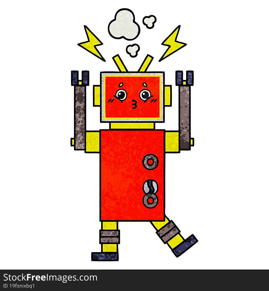 retro grunge texture cartoon of a robot