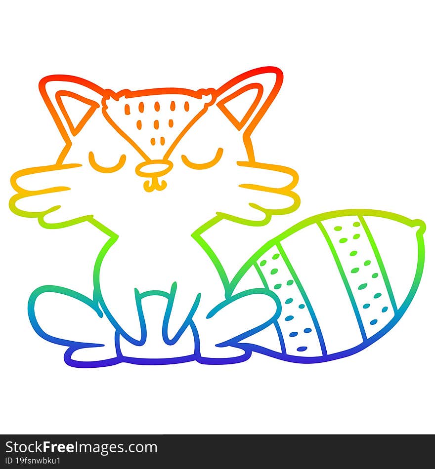 rainbow gradient line drawing cute cartoon raccoon